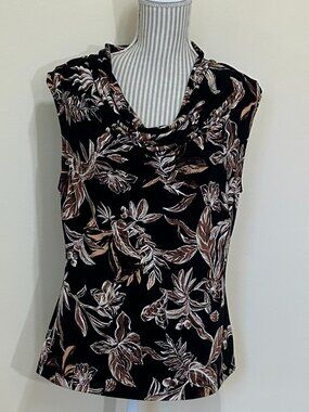 Tahari Sleeveless Cowl Neck Floral Print Top Size L